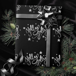 Holly Jolly AF   Glanzend Silver Faux Folie Script Cadeaupapier