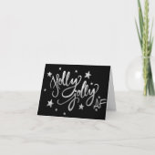Holly Jolly AF | Glanzend Silver Faux Folie Script Feestdagen Kaart (Voorkant)
