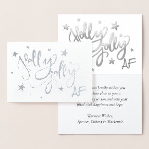 Holly Jolly AF Glanzend Silver Faux Folie Script Folie Kaarten