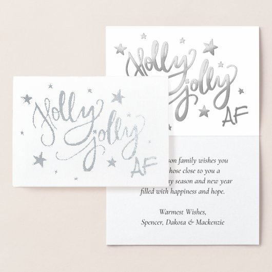 Holly Jolly AF | Glanzend Silver Faux Folie Script Folie Kaarten (Display)