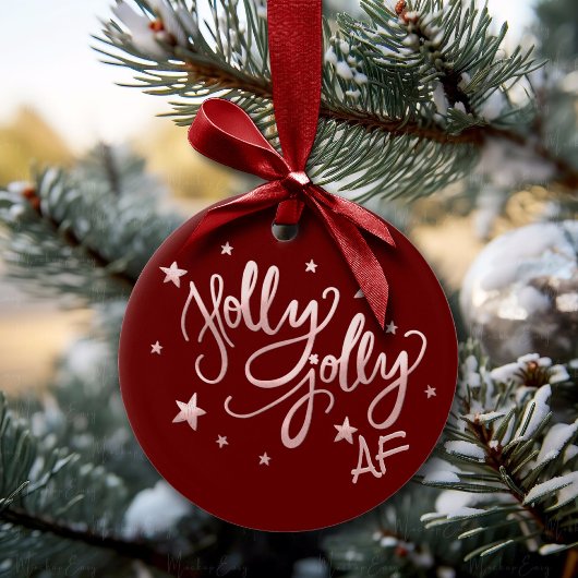 Holly Jolly AF | Glanzend Silver Faux Folie Script Keramisch Ornament
