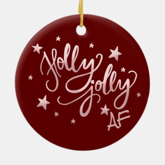 Holly Jolly AF | Glanzend Silver Faux Folie Script Keramisch Ornament (Achterkant)