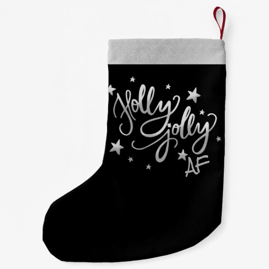 Holly Jolly AF | Glanzend Silver Faux Folie Script Kleine Kerstsok (Achterkant)