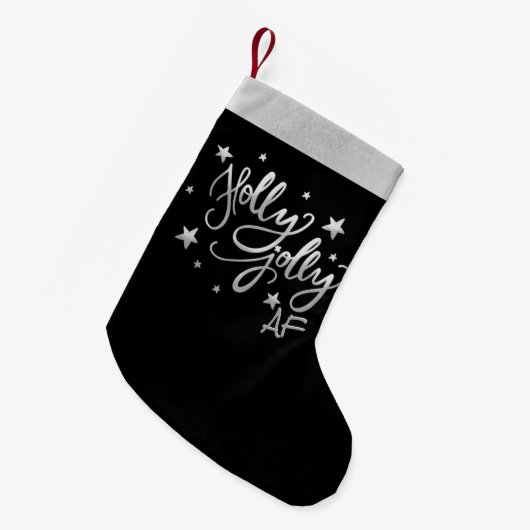 Holly Jolly AF | Glanzend Silver Faux Folie Script Kleine Kerstsok (Voorkant (Hangend))