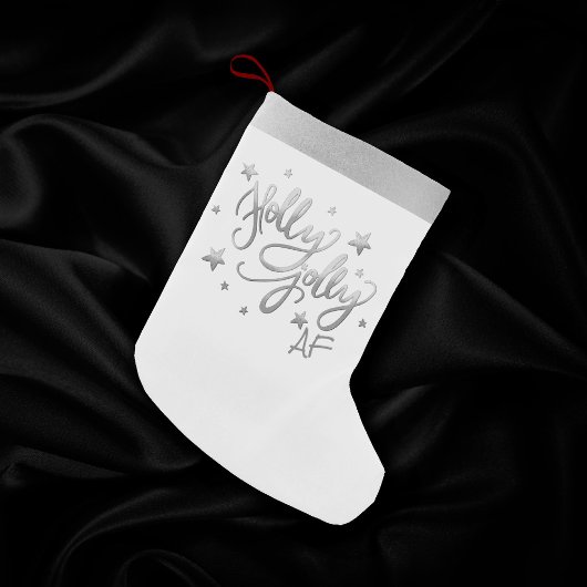 Holly Jolly AF | Glanzend Silver Faux Folie Script Kleine Kerstsok