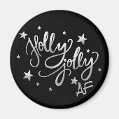 Holly Jolly AF | Glanzend Silver Faux Folie Script Magneet (Voorkant)