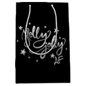Holly Jolly AF | Glanzend Silver Faux Folie Script Medium Cadeauzakje (Voorkant)