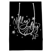 Holly Jolly AF | Glanzend Silver Faux Folie Script Medium Cadeauzakje (Achterkant)