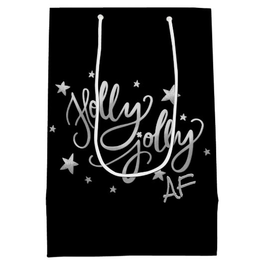 Holly Jolly AF | Glanzend Silver Faux Folie Script Medium Cadeauzakje (Achterkant)