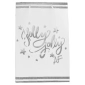 Holly Jolly AF | Glanzend Silver Faux Folie Script Medium Cadeauzakje (Voorkant)