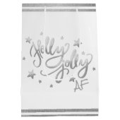Holly Jolly AF | Glanzend Silver Faux Folie Script Medium Cadeauzakje (Achterkant)