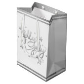 Holly Jolly AF | Glanzend Silver Faux Folie Script Medium Cadeauzakje (Achterkant Gekanteld)