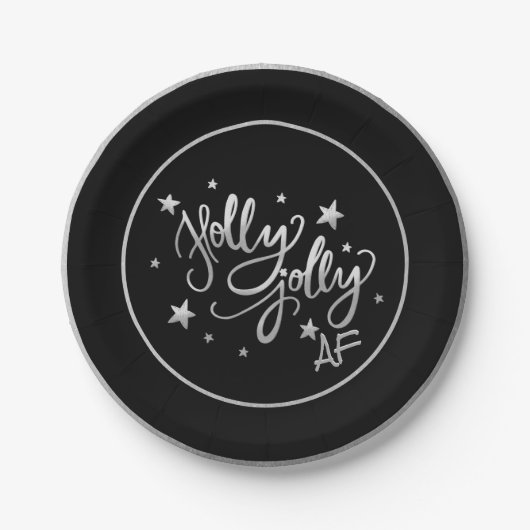 Holly Jolly AF | Glanzend Silver Faux Folie Script Papieren Bordje (Voorkant)