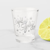 Holly Jolly AF | Glanzend Silver Faux Folie Script Shot Glas (Voorkant)