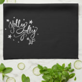 Holly Jolly AF | Glanzend Silver Faux Folie Script Theedoek (Gevouwen)