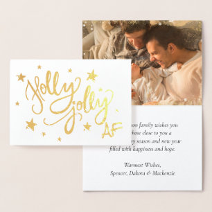 Holly Jolly AF Glanzende Faux Gouden Folie Foto Kaarten