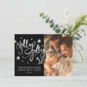Holly Jolly AF | Glanzende Silver Faux Folie Foto Feestdagenkaart (Staand voorkant)