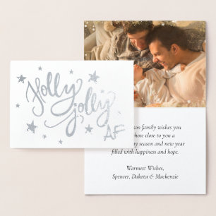 Holly Jolly AF Glanzende Silver Faux Folie Foto Kaarten