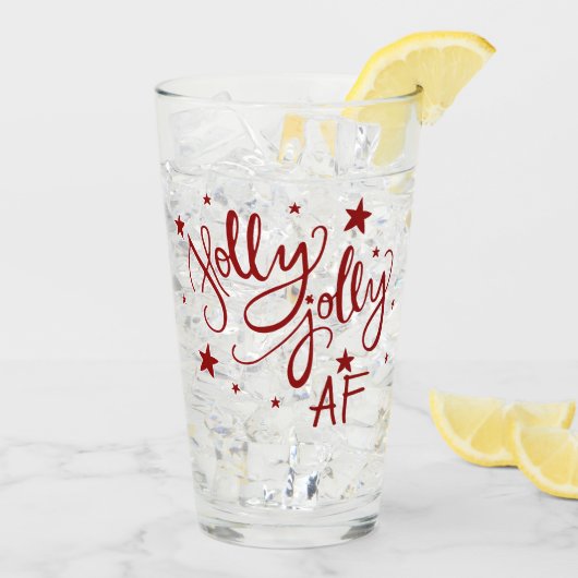 Holly Jolly AF | Rood Drink Humor Citaat Script Glas (Achterkant ijs)