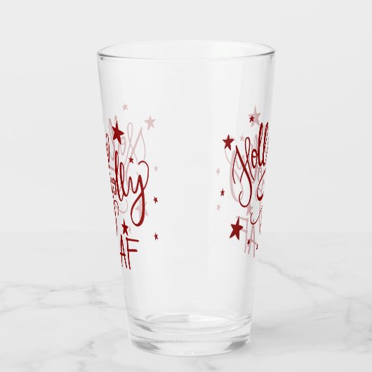 Holly Jolly AF | Rood Drink Humor Citaat Script Glas (Links)
