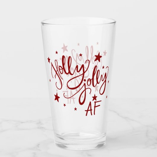 Holly Jolly AF | Rood Drink Humor Citaat Script Glas (Voorkant)