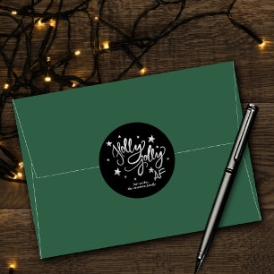 Holly Jolly AF  Zwarte zilvertypografie Kerstmis Ronde Sticker