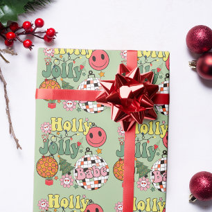 Holly Jolly Babe Retro 70's Typografie Cadeaupapier