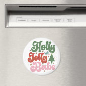 Holly Jolly Babe Retro Groovy Kerst Feestdagen Magneet (Insitu (Vaatwasser))