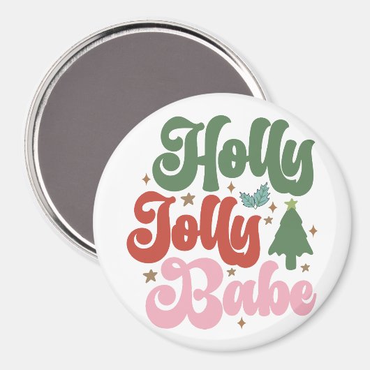Holly Jolly Babe Retro Groovy Kerst Feestdagen Magneet (Voorkant / Achterkant)