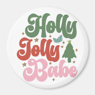 Holly Jolly Babe Retro Groovy Kerst Feestdagen Magneet
