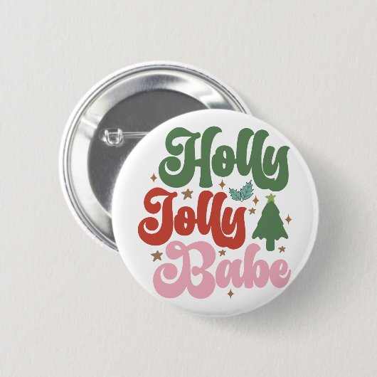 Holly Jolly Babe Retro Groovy Kerst Feestdagen Ronde Button 5,7 Cm (Voorkant /achterkant)