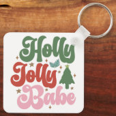 Holly Jolly Babe Retro Groovy Kerst Feestdagen Sleutelhanger (Achterkant)