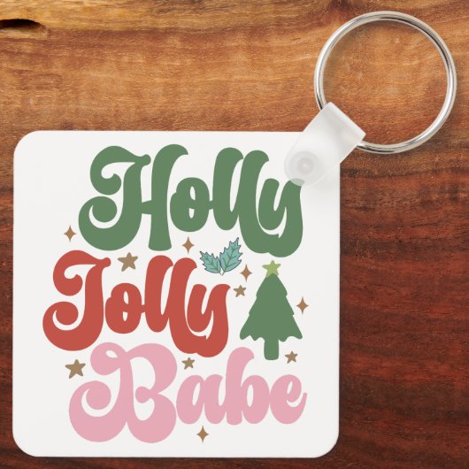 Holly Jolly Babe Retro Groovy Kerst Feestdagen Sleutelhanger (Achterkant)