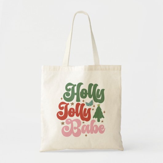 Holly Jolly Babe Retro Groovy Kerst Feestdagen Tote Bag (Voorkant)