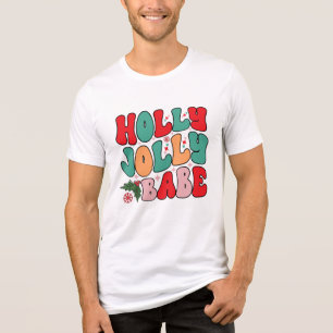 Holly Jolly Babe Retro Groovy Kerst Feestdagen Tri-Blend Shirt