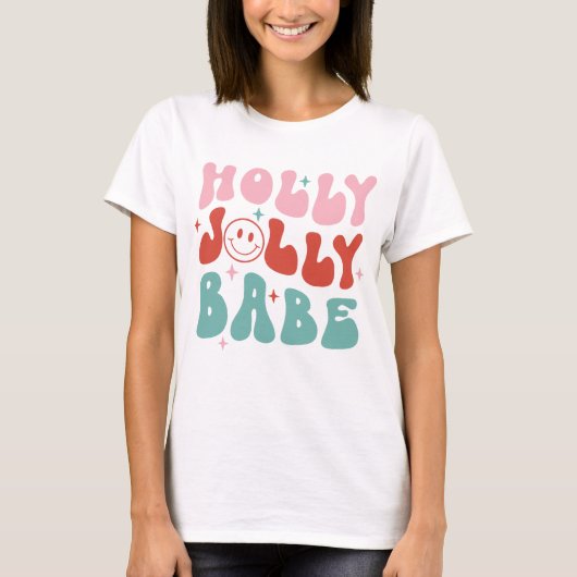 Holly Jolly Babe Retro Kerstmis T-shirt (Voorkant)