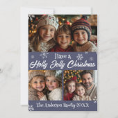 Holly Jolly Blauw en Wit Kerstfoto Feestdagenkaart (Voorkant)