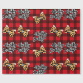 Holly Jolly Buffalo Plaid Kerstmis & Luipaard Boge Cadeaupapier (Vlak)