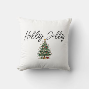Holly Jolly Calligraphy met Vintage Kerstboom Kussen