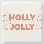 Holly Jolly Candy Canes Stenen Onderzetter (Voorkant)