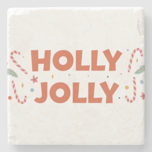 Holly Jolly Candy Canes Stenen Onderzetter (Voorkant)