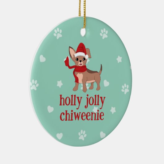 holly jolly Chiweenie Keramisch Ornament (Rechts)