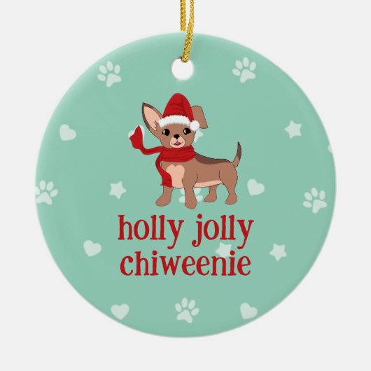 holly jolly Chiweenie Keramisch Ornament (Voorkant)