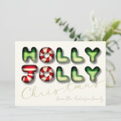 Holly Jolly Christmas 3D effect groen rood Feestdagenkaart (Staand voorkant)
