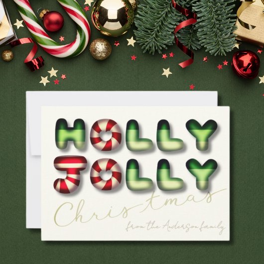 Holly Jolly Christmas 3D effect groen rood Feestdagenkaart