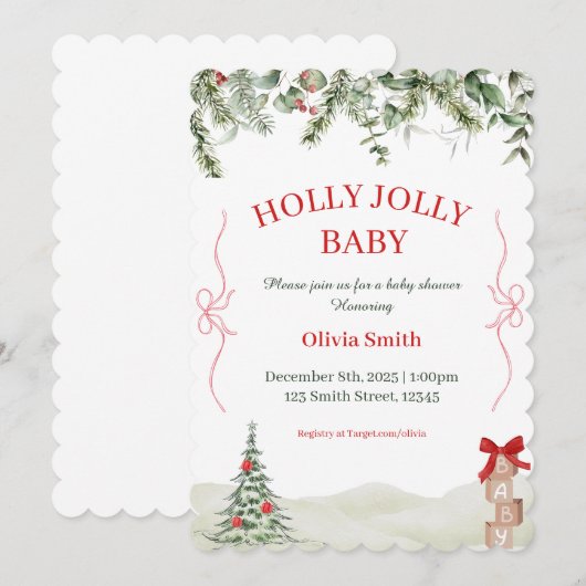 Holly Jolly Christmas Baby Shower Invite Kaart (Voorkant / Achterkant)