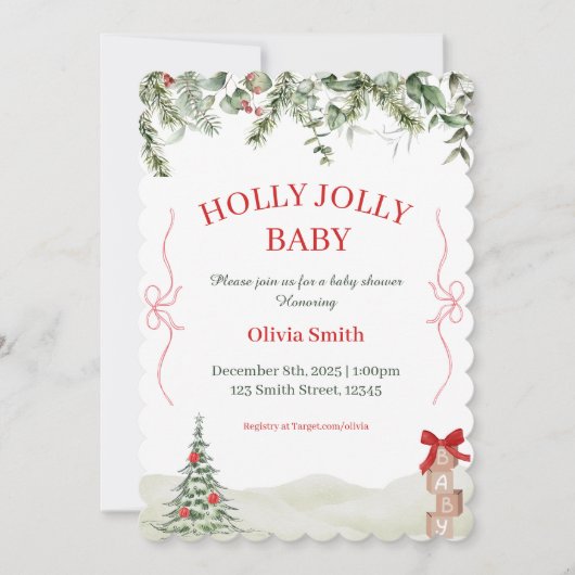 Holly Jolly Christmas Baby Shower Invite Kaart (Voorkant)