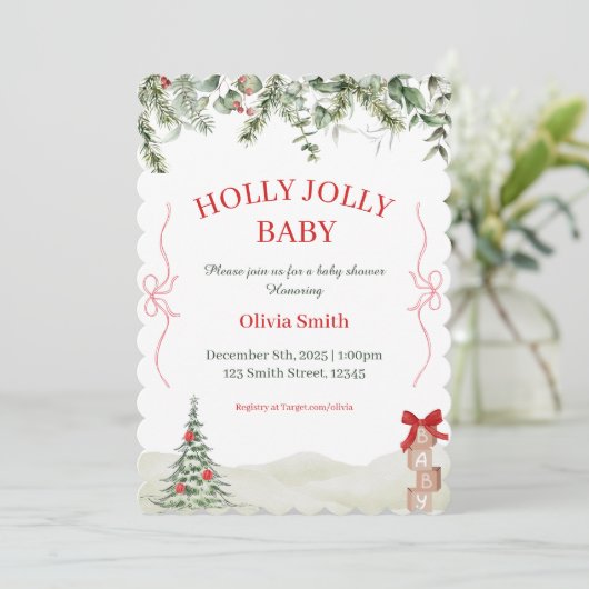 Holly Jolly Christmas Baby Shower Invite Kaart (Staand voorkant)