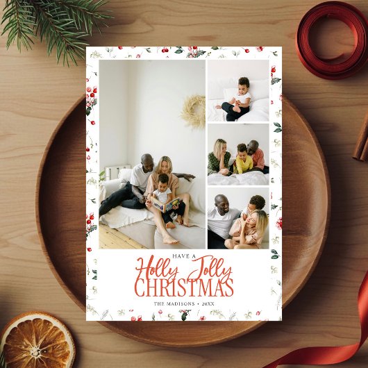 Holly Jolly Christmas Brush Script 5 Photo Feestdagenkaart