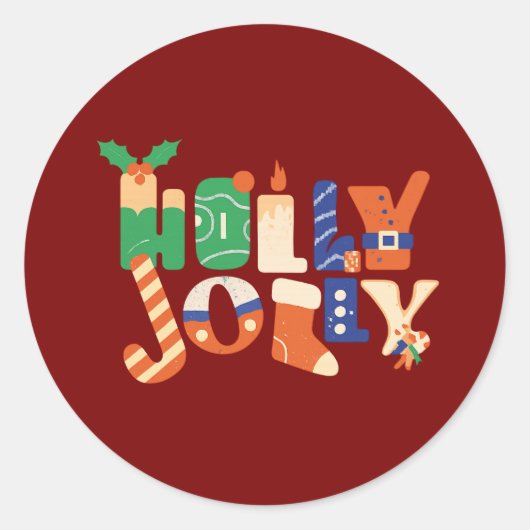 Holly Jolly Christmas Candy Letters Ronde Sticker (Voorkant)